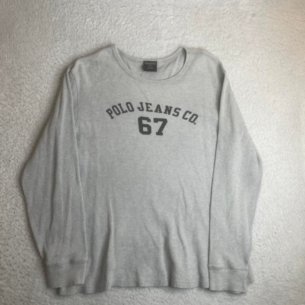 Vintage Polo Jeans Co. men's grey long sleeve thermal waffle knit light xxl